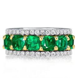 Eternity Multi Row Green Cushion Cut Wedding Band