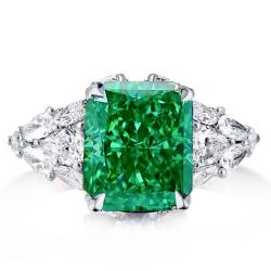Italo Emerald Ring Green Sapphire Engagement Ring Radiant Cut Emerald Cocktail Ring
