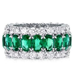 Eternity Triple Row Green Oval & Round Cut Wedding Band