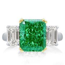 Two Tone Three Stone Radiant & Emerald Engagement Ring