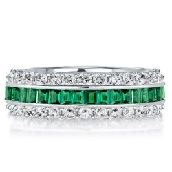 Triple Row Created White & Green Eternity Wedding Band