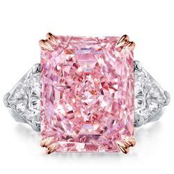 Double Prong Three Stone Pink Radiant Cut Engagement Ring