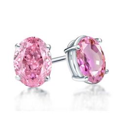 Oval Cut Pink Sapphire Stud Earrings In Sterling Silver