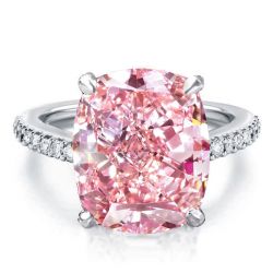 Cushion Cut Engagement Ring Hidden Halo Engagement Ring Pink Ring