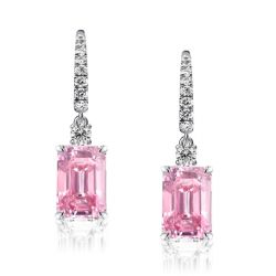 Sterling Silver Earrrings For Women Drop Earrings WIth Pink Sapphire