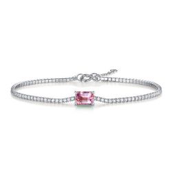Tennis Bracelet Sterling Silver Bracelet For Women With Emerald Shaped Pink Sapphire