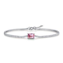 Emerald Cut Pink Sapphire Tennis Bracelet In Sterling Silver