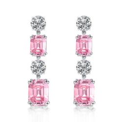 Italo Emerald & Round Cut Pink Sapphire Drop Earrings