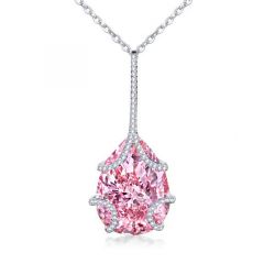 Sterling SIlver Necklace Pink Pear Drop Pendant Necklace For Women 