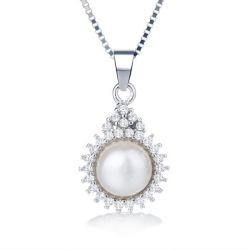 Natural Freshwater Pearl Halo Pendant Necklace