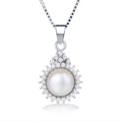 Natural Freshwater Pearl Halo Pendant Necklace