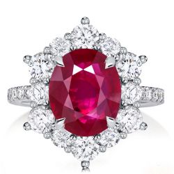 Halo Oval Cut Ruby Engagement Ring In Sterling Silver