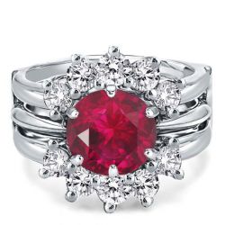 Sunflower Design Round Cut Ruby Bridal Rings Sets