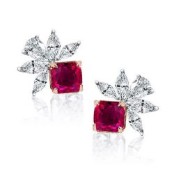 Two Tone Marquise & Cushion Cut Ruby Stud Earrings For Women