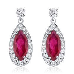 Halo Marquise & Round Cut Ruby Drop Earrings For Women