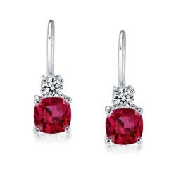 Classic Cushion & Round Cut Ruby Drop Earrings For Women