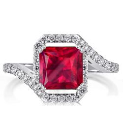 Ruby Engagement Ring Halo Engagement Ring Sterling Silver Ring