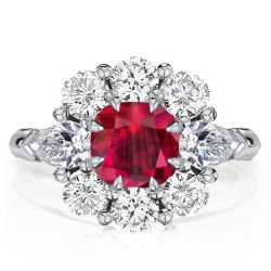 Flower Design Cushion Cut Ruby Engagement Ring Promise Ring