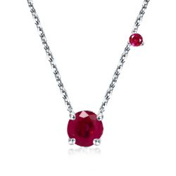Classic Round Cut Ruby Pendant Necklace In Sterling Silver