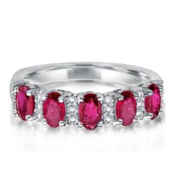 Oval Cut Ruby Half Eternity Wedding Band Promise Ring