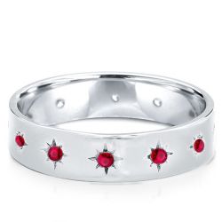 Star Setting Round Cut Ruby Wedding Band Promise Ring