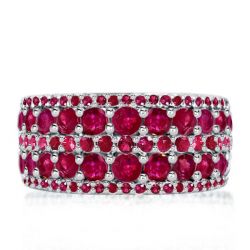 Multi Row Round Cut Ruby Wedding Band In Sterling Silver