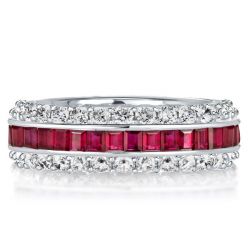 Eternity Wedding Band For Women Sterling Silver Ring Anniversary Band For Her Ruby Ring