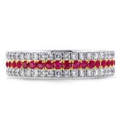 Two Tone Round Cut Ruby Eternity Wedding Band For Women