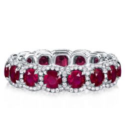 Halo Round Cut Ruby Sapphire Eternity Wedding Band