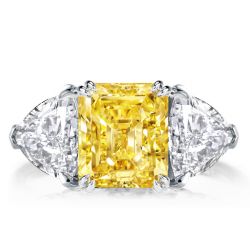 Three Stone Emerlad Yellow Topaz Engagement Ring