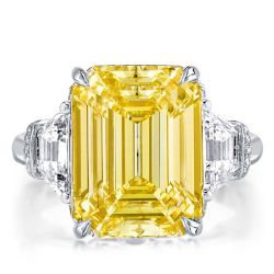 Three Stone Emerald Cut Yellow Sapphire Engagement Ring