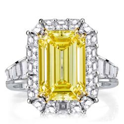 Halo Two Tone Emerald Cut Yellow Sapphire Engagement Ring