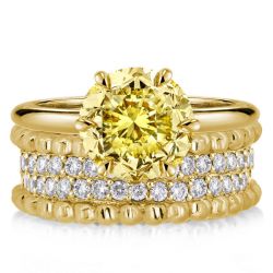 Golden Multi Row Round Cut Yellow Topaz Bridal Set 