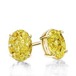 Golden Oval Cut Yellow Sapphire Stud Earrings For Women