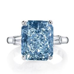 Italo Three Stone Radiant Cut Blue Topaz Engagement Ring 