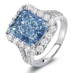 Split Shank Halo Radiant Cut Blue Topaz Engagement Ring