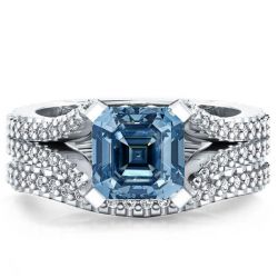 Italo Twist Asscher Cut Blue Sapphire Bridal Rings Set