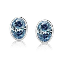 Bezel Oval Cut Blue Topaz Stud Earrings For Women