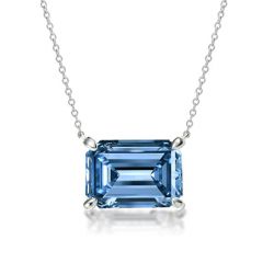 Italo Emerald Cut Blue Topaz Necklace Pendant Necklace