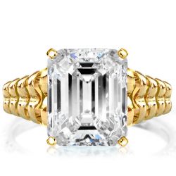 Golden Solitaire Emerald Cut White Sapphire Engagement Ring