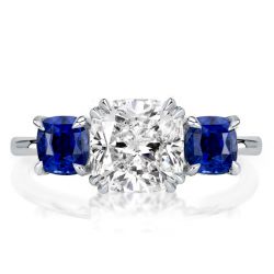 Italo Three Stone Cushion Cut Blue Topaz Engagement Ring