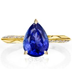 Italo Golden Pear Cut Blue Sapphire Engagement Ring