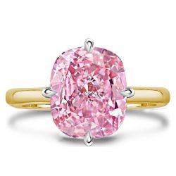Two Tone Cushion Cut Solitaire Pink Sapphire Engagement Ring