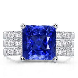 Italo Classic Princess Cut Blue Sapphire 3PC Wedding Set