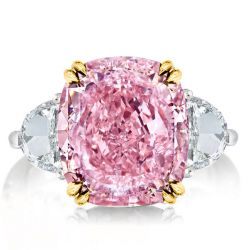 Three Stone Two Tone Cushion Cut Pink Topaz Engagement Ring