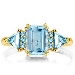 Three Stone Emerald Cut Aquamarine Engagement Ring