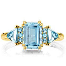 Three Stone Emerald Cut Aquamarine Engagement Ring