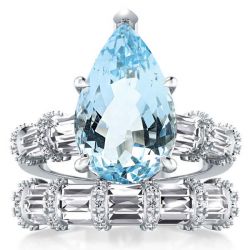 Unique Pear Cut Aquamarine Engagement Rings Set