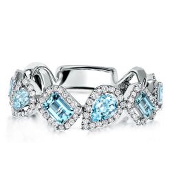 Halo Pear & Emerald Cut Aquamarine Wedding Band For Women