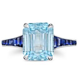 Emerald Cut Aquamarine Unique Engagement Ring